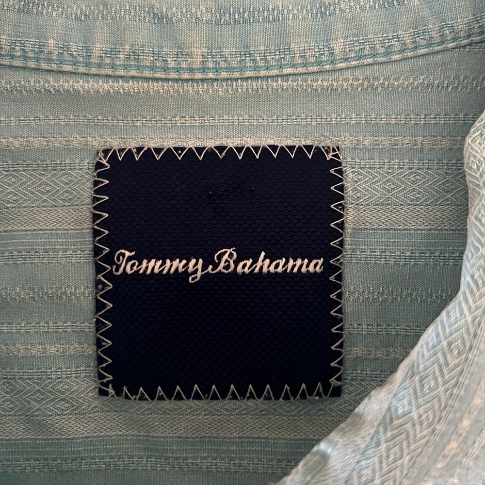 Tommy Bahama Men’s Silk Turquoise Striped Shirt Size: 2XB - Picture 3 of 7
